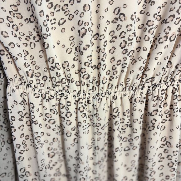 Leopard Print Long-Sleeve Ruffled Dress With Elastic Waist & Flounce Hem - Beige - Picture 6 of 16
